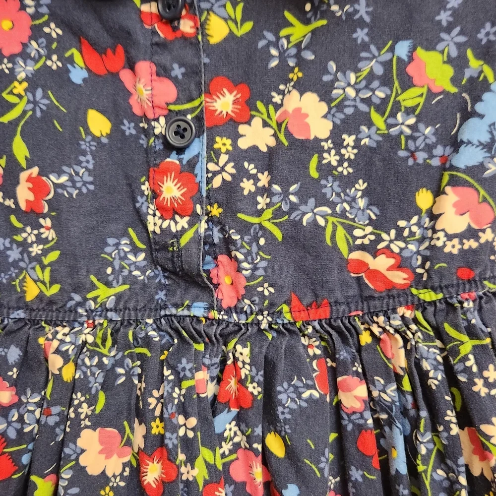 Old Navy Girls Navy Blue Floral Embroidered Fit & Flare Cotton Shirt Kids Dress‎